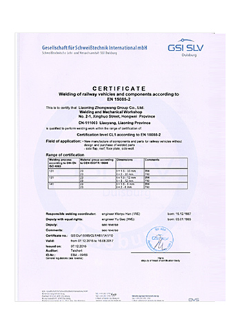 EN15085-2 Certification for Welding of Railway Vehicles and Components