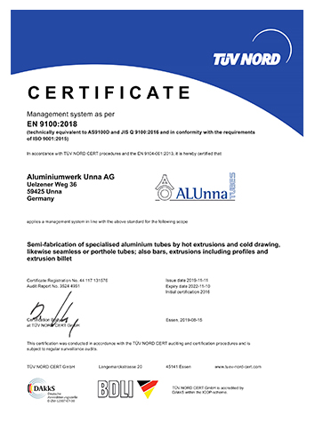 Certificate on EN 9100Aerospace Quality Management System