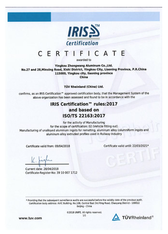 IRIS Rail Transit Quality Management System Certificate