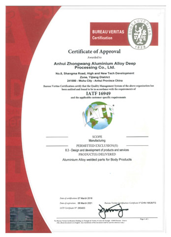IATF 16949 Bureau Veritas Certificate